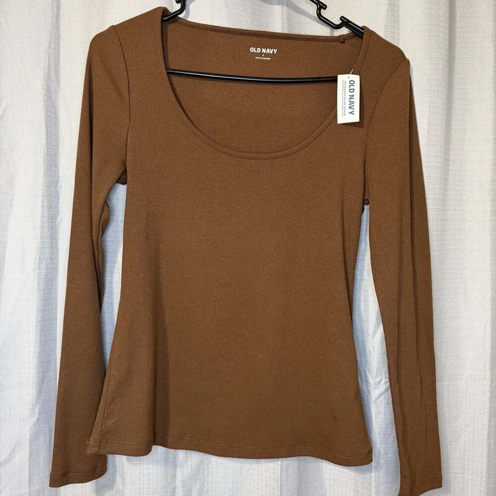 Old Navy Fitted Long-Sleeve Rib-Knit Top Size S Brown